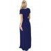 Navy Blue Short Sleeve Ruched Waist Maxi Dress