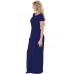 Navy Blue Short Sleeve Ruched Waist Maxi Dress