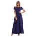 Navy Blue Short Sleeve Ruched Waist Maxi Dress