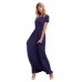 Navy Blue Short Sleeve Ruched Waist Maxi Dress