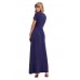 Navy Blue Short Sleeve Ruched Waist Maxi Dress