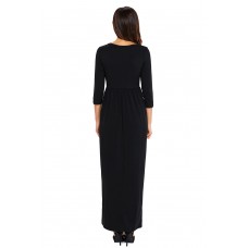 Black Pocket Design 3/4 Sleeves Maxi Dress