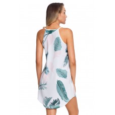 Palm Tree Leaf Print Ivory Sleeveless Dress