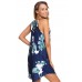 Palm Tree Leaf Print Navy Sleeveless Dress