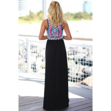 Stylish Tribal Print Sleeveless Black Maxi Dress