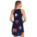 Blooming Red Flower Print Navy Sleeveless Dress