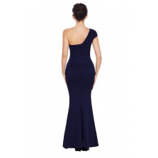 Navy Blue Sexy One Shoulder Ponti Gown