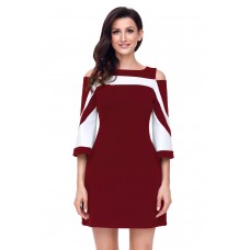 Burgundy White Colorblock Dress