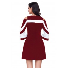 Burgundy White Colorblock Dress