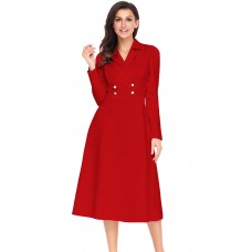 Red Vintage Button Collared Fit-and-flare Dress