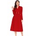 Red Vintage Button Collared Fit-and-flare Dress