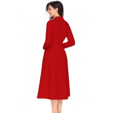 Red Vintage Button Collared Fit-and-flare Dress