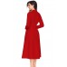 Red Vintage Button Collared Fit-and-flare Dress