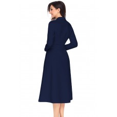 Navy Vintage Button Collared Fit-and-flare Dress