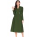 Army Green Vintage Button Collared Fit-and-flare Dress