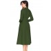 Army Green Vintage Button Collared Fit-and-flare Dress