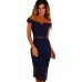 Navy Lace Bardot Midi Dress