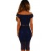 Navy Lace Bardot Midi Dress