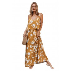 Chic Summer Boho Floral Maxi Dress in Mustard