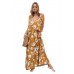 Chic Summer Boho Floral Maxi Dress in Mustard