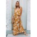 Chic Summer Boho Floral Maxi Dress in Mustard