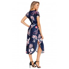 Navy Pink Floral Print Pencil Dress