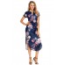 Navy Pink Floral Print Pencil Dress