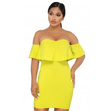 Yellow Off The Shoulder Ruffle Mini Dress