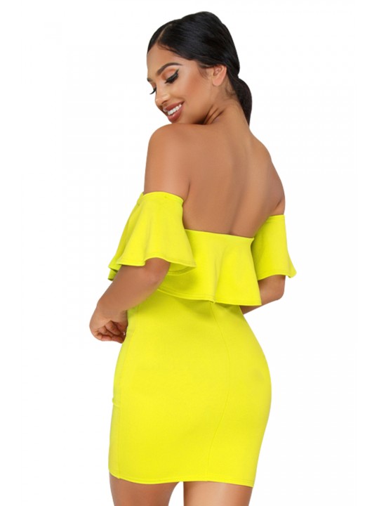 Yellow Off The Shoulder Ruffle Mini Dress