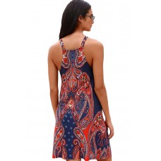 Navy Coral Bohemian Print Racerback Dress