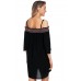 Black Off Shoulder Embroidered Neckline Boho Beach Dress