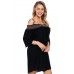 Black Off Shoulder Embroidered Neckline Boho Beach Dress