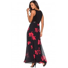 Black & Red Floral Mesh Skirt Sleeveless Maxi Dress