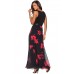 Black & Red Floral Mesh Skirt Sleeveless Maxi Dress