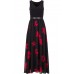 Black & Red Floral Mesh Skirt Sleeveless Maxi Dress