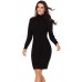 Black Cable Knit High Neck Sweater Dress