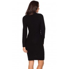 Black Cable Knit High Neck Sweater Dress