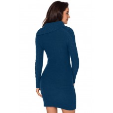 Asymmetric Buttoned Collar Biscay Bodycon Sweater Dress