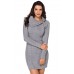 Asymmetric Buttoned Collar Grey Bodycon Sweater Dres