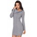 Asymmetric Buttoned Collar Grey Bodycon Sweater Dres