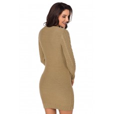 Khaki Slouchy Cable Sweater Dress