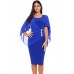 Blue Waist Pleats Rhinestone Detail Midi Dress