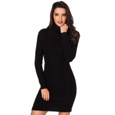 Black Stylish Pattern Knit Turtleneck Sweater Dress