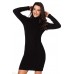 Black Stylish Pattern Knit Turtleneck Sweater Dress