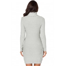 Grey Stylish Pattern Knit Turtleneck Sweater Dress