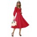 Red Button Front Balloon Sleeve Vintage Dress