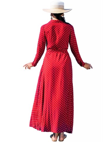 Red Polka Dot Button Down Maxi Shirt Dress