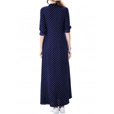 Navy Blue Polka Dot Button Down Maxi Shirt Dress