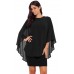 Black Slinky Sexy Gauze Cape Mini Dress