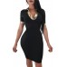 Black Turndown Collar Short Sleeves Sheath Dress